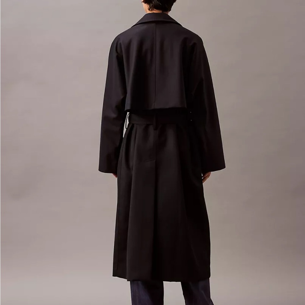 Long Wool Twill Blend Trench Coat NWT - Picture 3 of 6